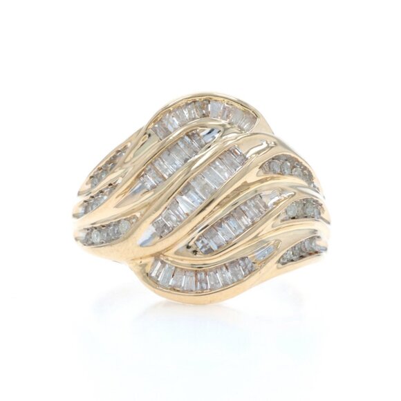 Jewelry - Yellow Gold Diamond Cluster Cocktail Bypass Ring 14k Baguette & Single 1.00ctw